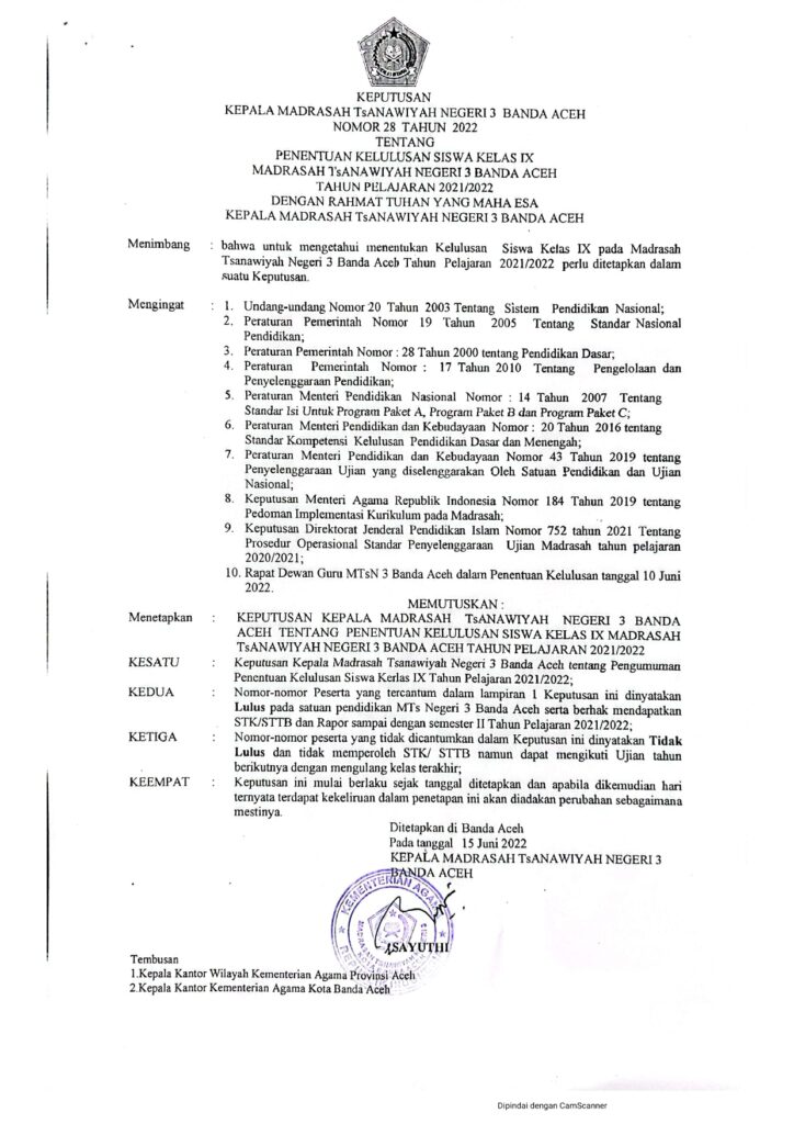 PENGUMUMAN KELULUSAN KELAS IX TAHUN AJARAN 2021/2022 – MTsN 3 Kota ...